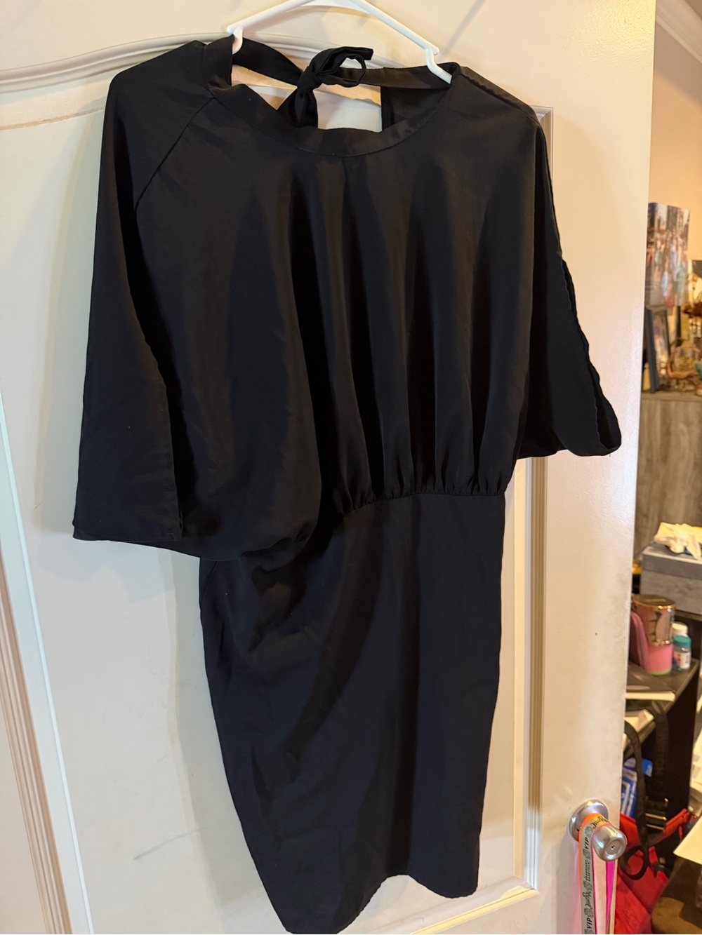 Black Tie-Back Dolman Sleeve Dress - Women's